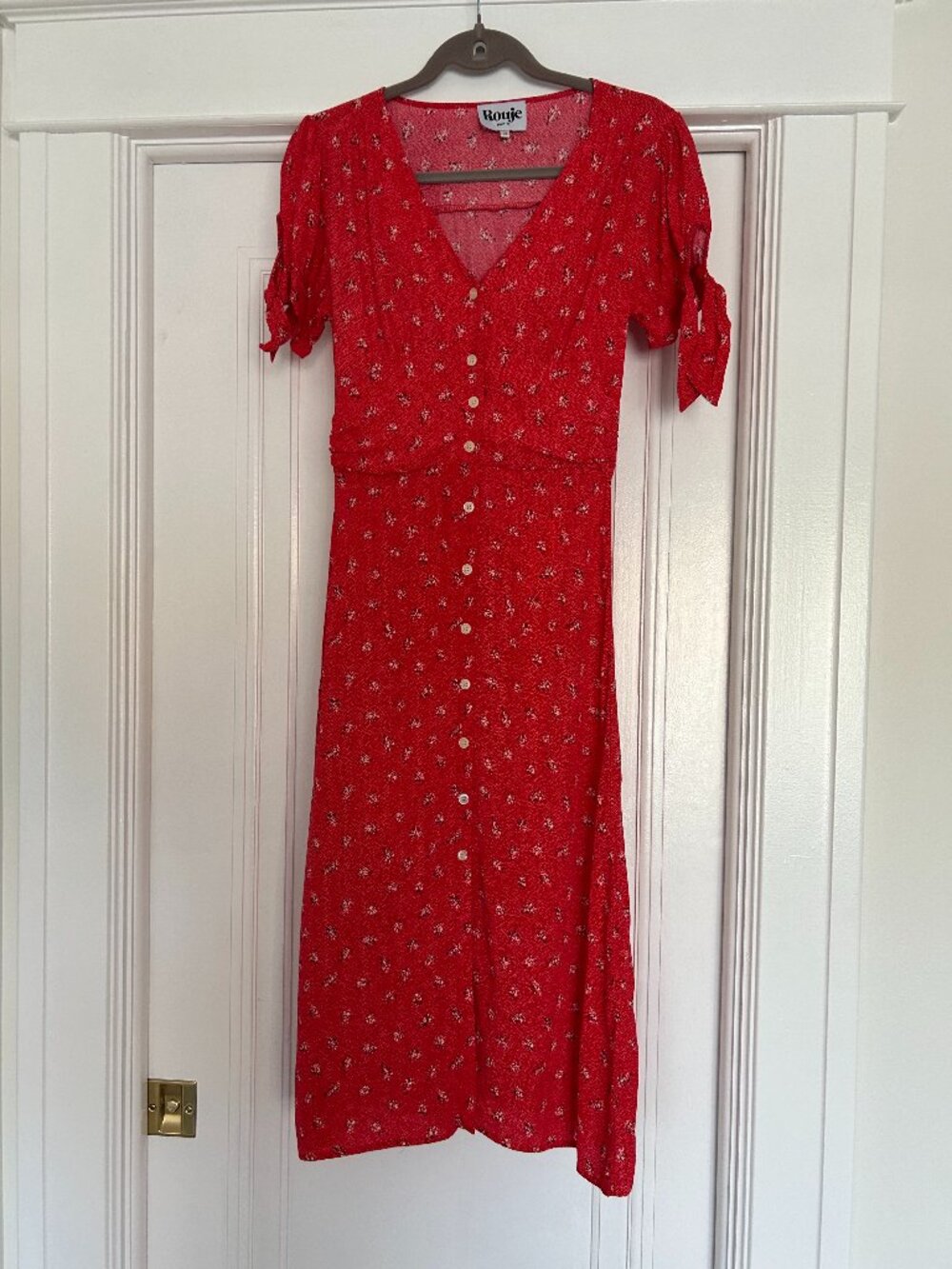 Rouje Laura Midi Dress in red Print with little flowers, size 2